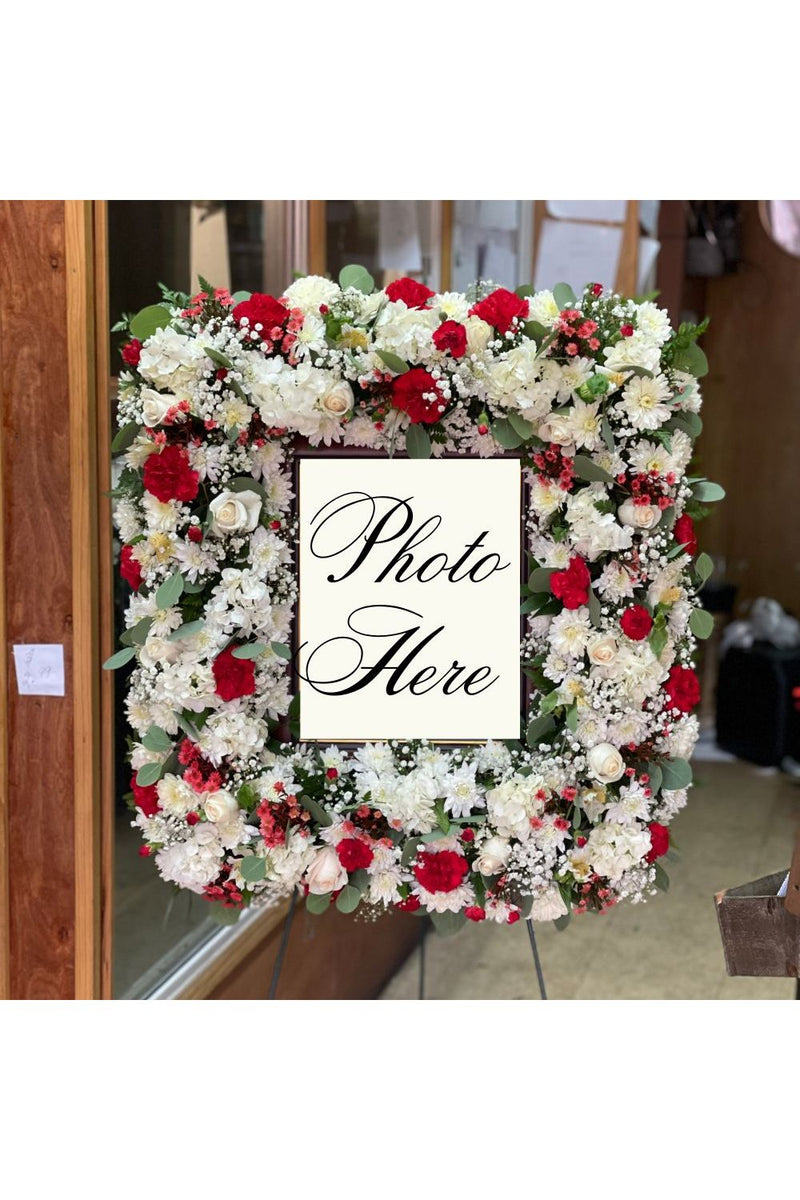 Personalized Photo Tribute: Custom Funeral Flower Arrangement