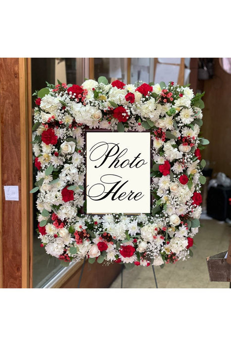 Personalized Photo Tribute: Custom Funeral Flower Arrangement