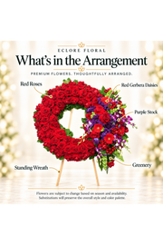 What's in the Arrangement guide for Red Rose Funeral Wreath – Elegant Natural Tribute