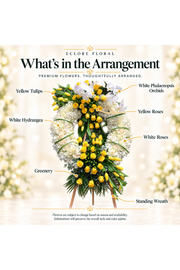 What's in the Arrangement guide for White Hydrangea & Yellow Rose Sympathy Wreath