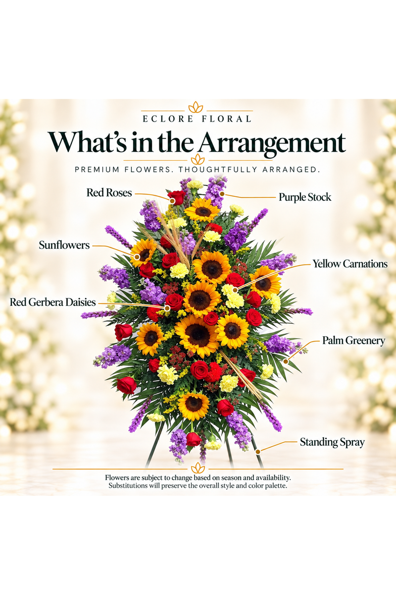 What's in the Arrangement guide for Sunflower-Rose standing spray