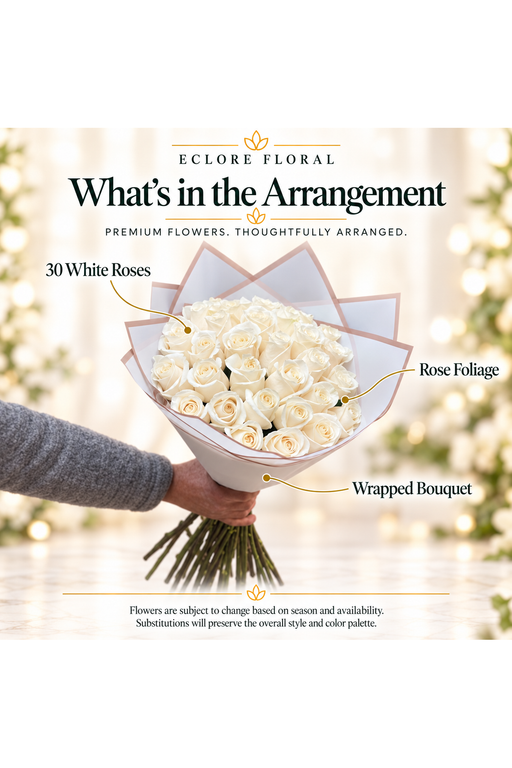 What's in the Arrangement guide for 30 White Roses
