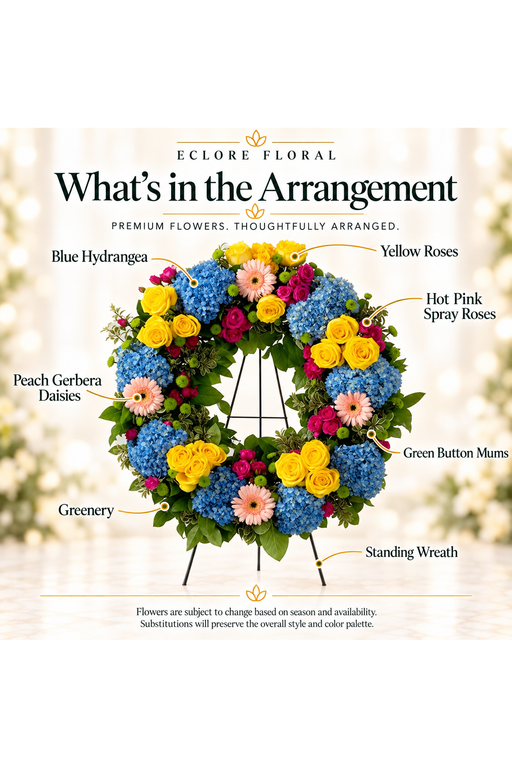 What's in the Arrangement guide for Multi-colored wreath Spray