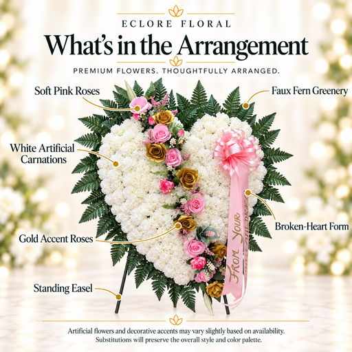 What's in the Arrangement guide for Healing Embrace Broken Heart Sympathy Arrangement