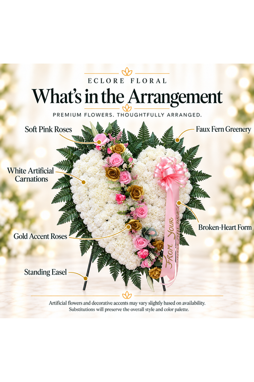 What's in the Arrangement guide for Healing Embrace Broken Heart Sympathy Arrangement