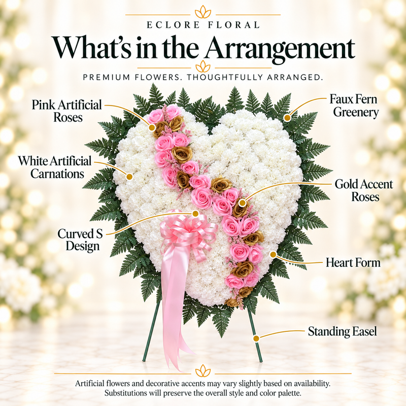 What's in the Arrangement guide for Eternal Connection Curved S Heart Sympathy Arrangement