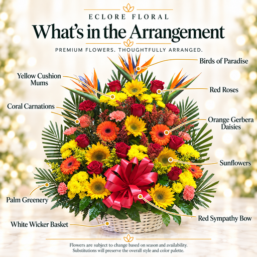 What's in the Arrangement guide for Whispers of Comfort Sympathy Floral Basket