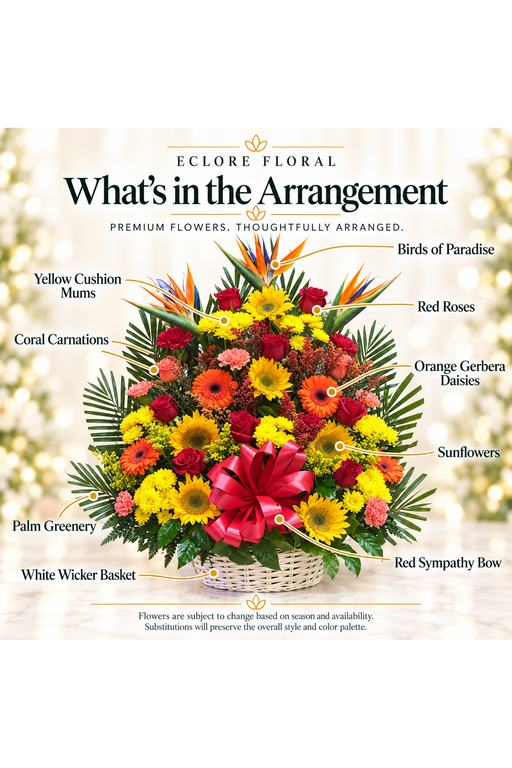 What's in the Arrangement guide for Whispers of Comfort Sympathy Floral Basket