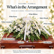 What's in the Arrangement guide for Pure Serenity All-White Funeral Casket Spray