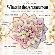 What's in the Arrangement guide for Pink & White Rose Bouquet