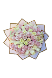 Luxury pink and white rose bouquet wrapped in pastel paper with butterfly accents – Eclore Floral Hackensack NJ