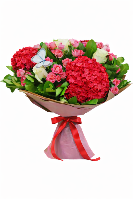 Fresh Garden Bouquet – Hydrangeas & Pink Rose Flower