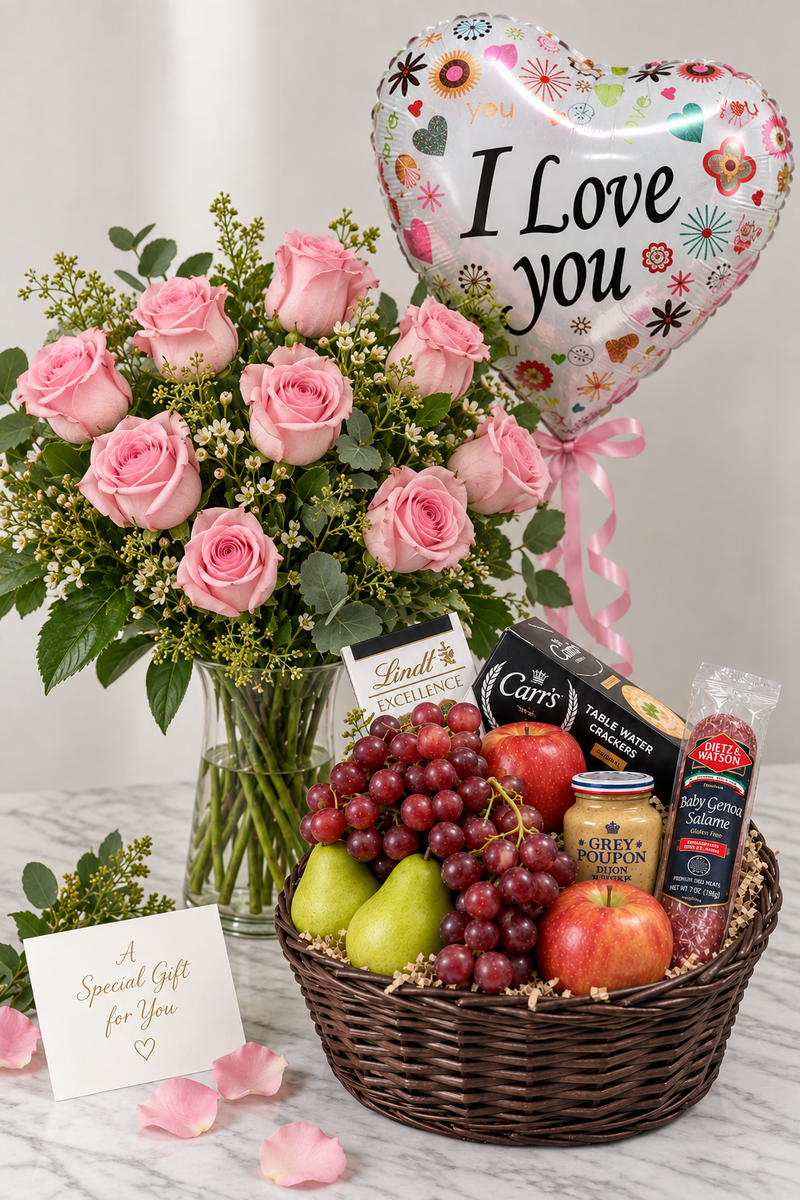 Pink Rose & Gourmet Love Package