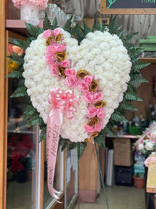 Eternal Connection Curved S Heart Sympathy Arrangement | Artificial Flower Memorial Tribute