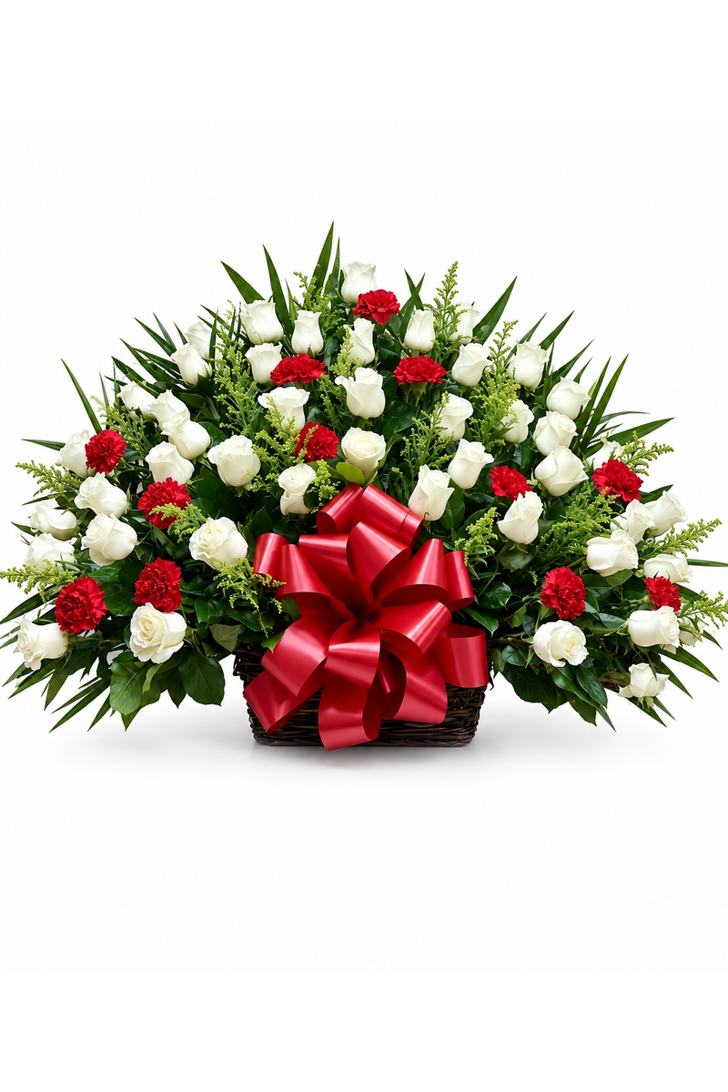 Timeless Roses – Red & White Rose Sympathy Basket