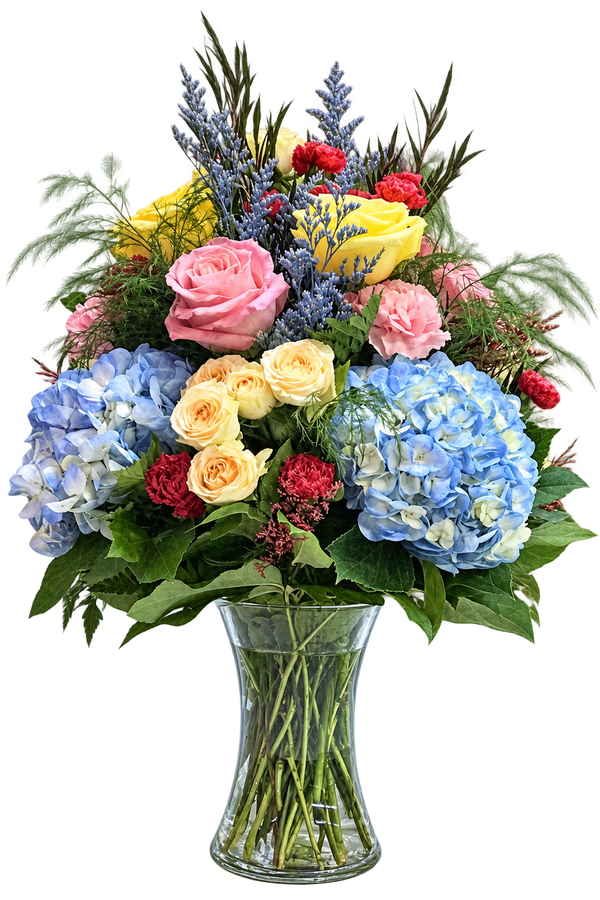 Iris Spring Bloom Vase Arrangement | Hydrangeas & Roses