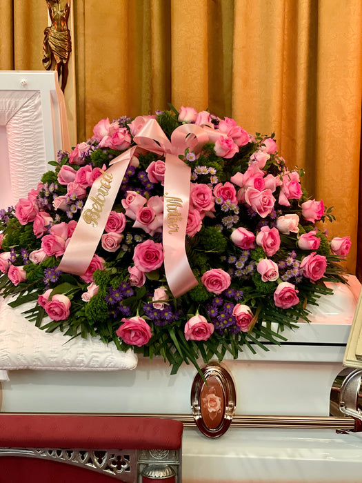 Tender Remembrance: Pink Rose Funeral Casket Spray
