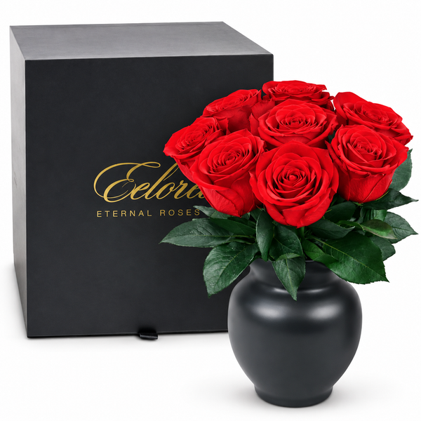 Eternal Red Preserved Roses in Matte Black Vase