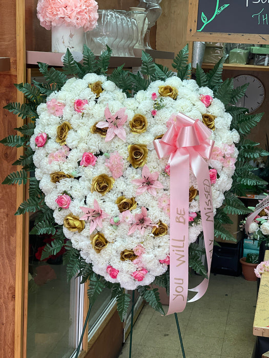 Complete Love Full Heart Sympathy Arrangement | Lifelike Artificial Funeral Flowers
