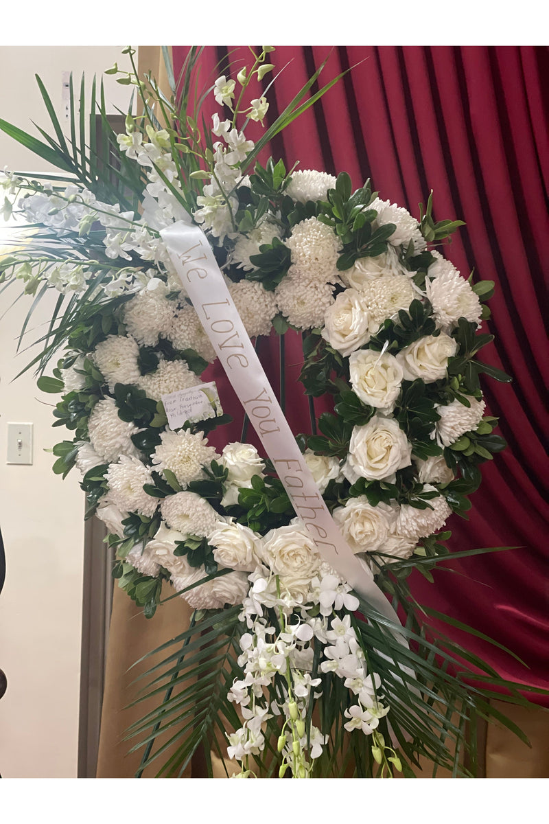 Elegant White & Green Funeral Wreath
