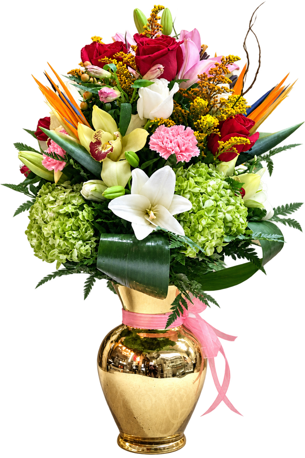 Green Vine Luxury Vase Arrangement – Hydrangeas, Lilies, Roses & Orchids