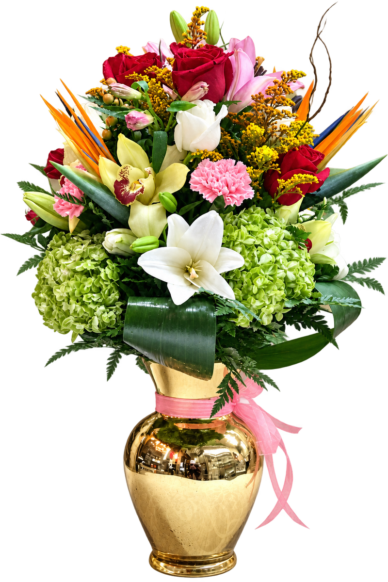 Green Vine Luxury Vase Arrangement – Hydrangeas, Lilies, Roses & Orchids