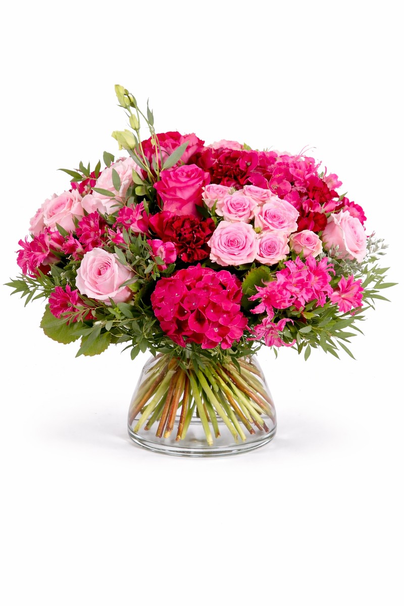 Pink rose and hydrangea flower arrangement in vase – Eclore Floral Hackensack NJ