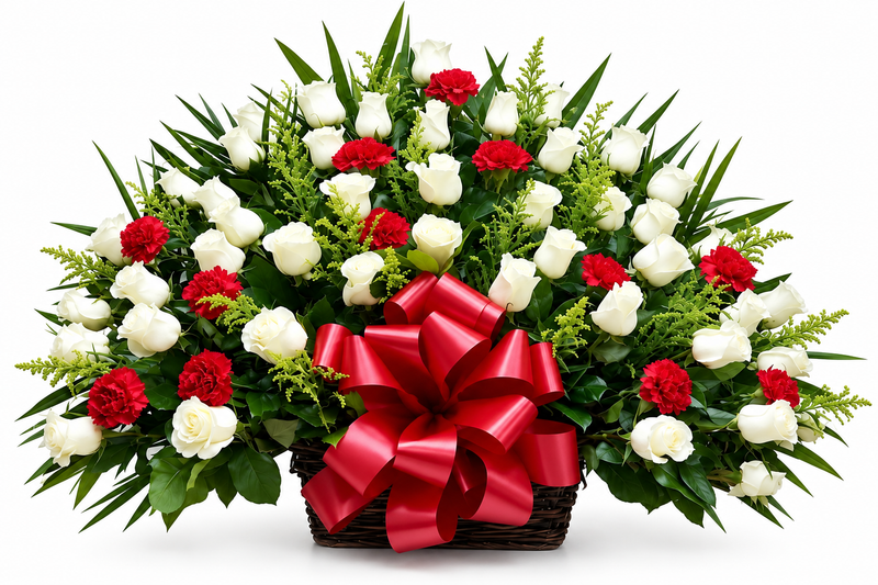 Timeless Roses – Red & White Rose Sympathy Basket