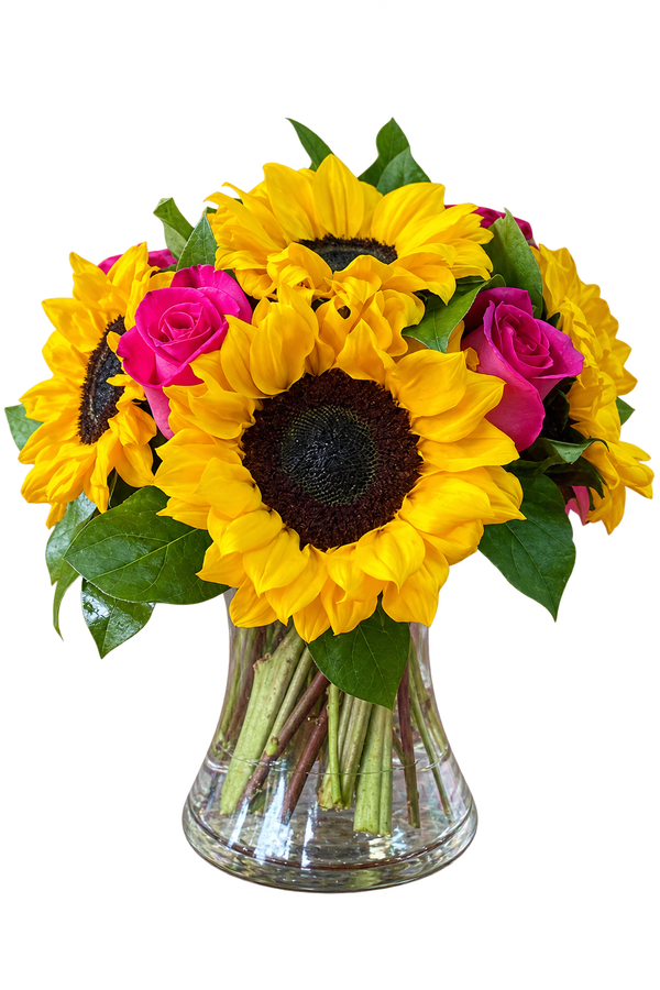 Sunny Rose – Fresh Roses & Sunflowers Arrangement
