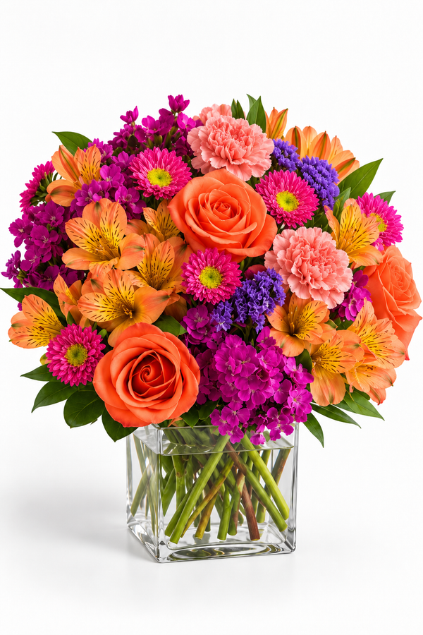 Coral Celebration – Pink & Orange Flower Bouquet
