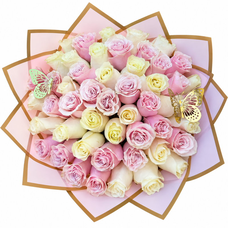 Pink & White Rose Bouquet – Luxury Soft Pastel Roses