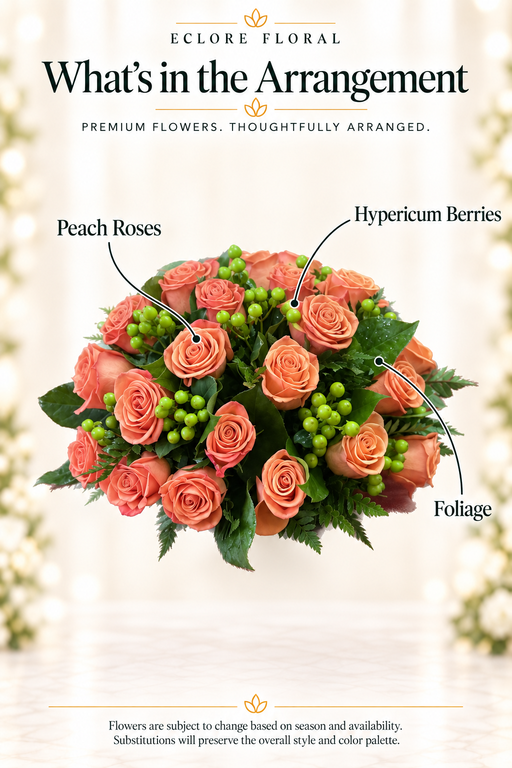 Eclore Floral — What's in the Arrangement: Anabel's Special Rose Bouquet. Flower identification guide with seasonal availability disclaimer.