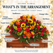 Bright Celebration Casket Spray flower guide