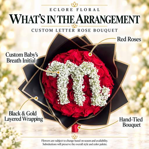 Custom Letter Rose Bouquet flower guide