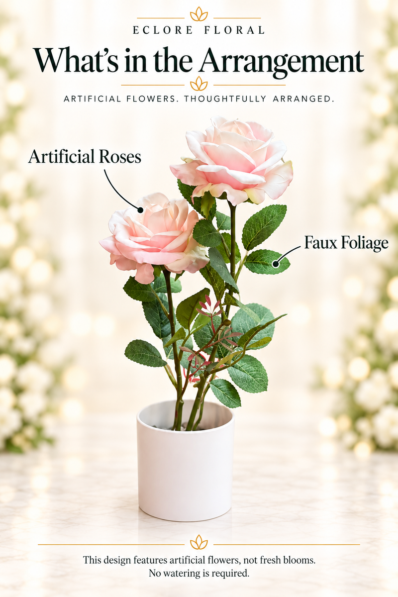 Eclore Floral — What's in the Arrangement: Double Rose Artificial Flower. Artificial flower identification guide.