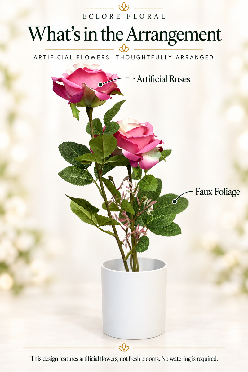 Double Silk Rose — Eclore Floral flower guide. Artificial flowers, not fresh blooms. No watering required.