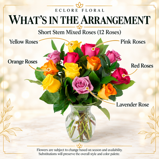 Short Stem Mixed Roses flower guide