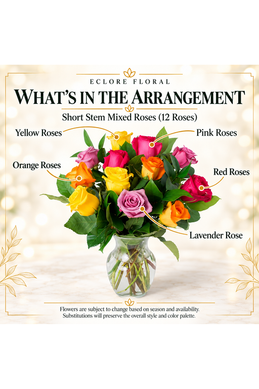 Short Stem Mixed Roses flower guide