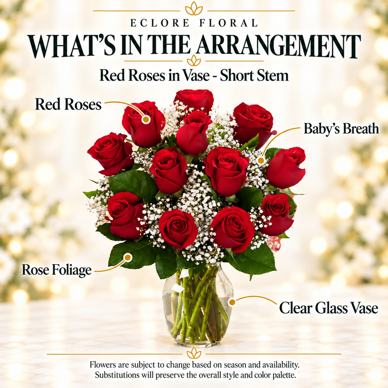Red Roses in Vase flower guide