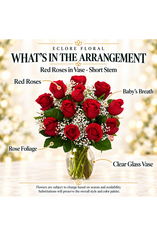 Red Roses in Vase flower guide