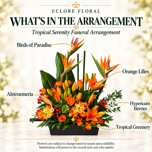 Tropical Serenity funeral arrangement flower guide