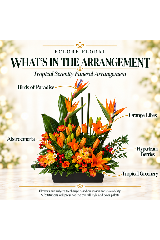 Tropical Serenity funeral arrangement flower guide