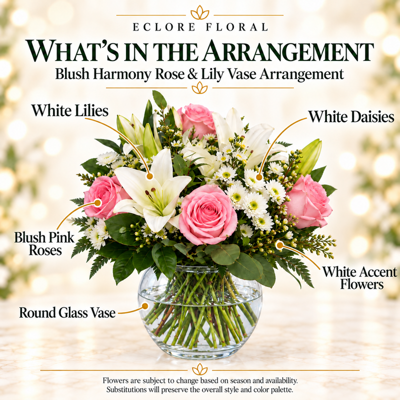 Blush Harmony Rose & Lily Vase Arrangement — What’s in the Arrangement flower guide