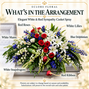 Elegant White & Red Sympathy Casket Spray — What’s in the Arrangement flower guide