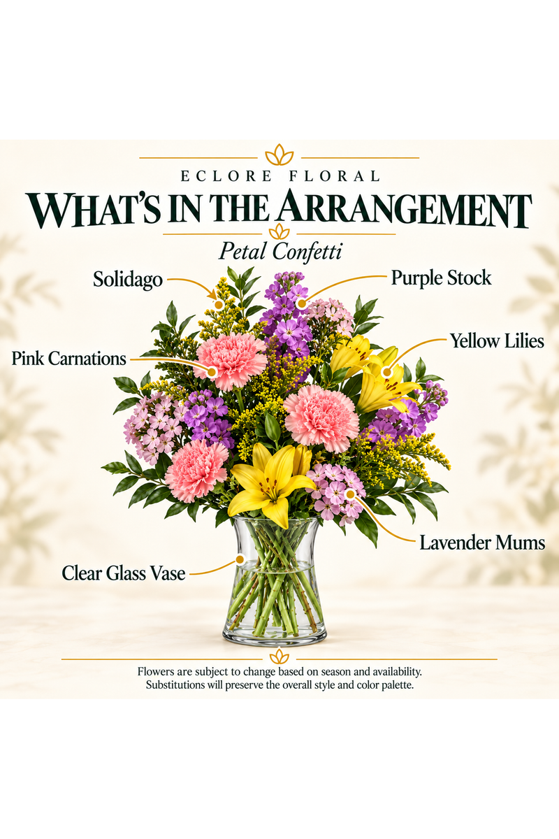 Petal Confetti — What’s in the Arrangement flower guide