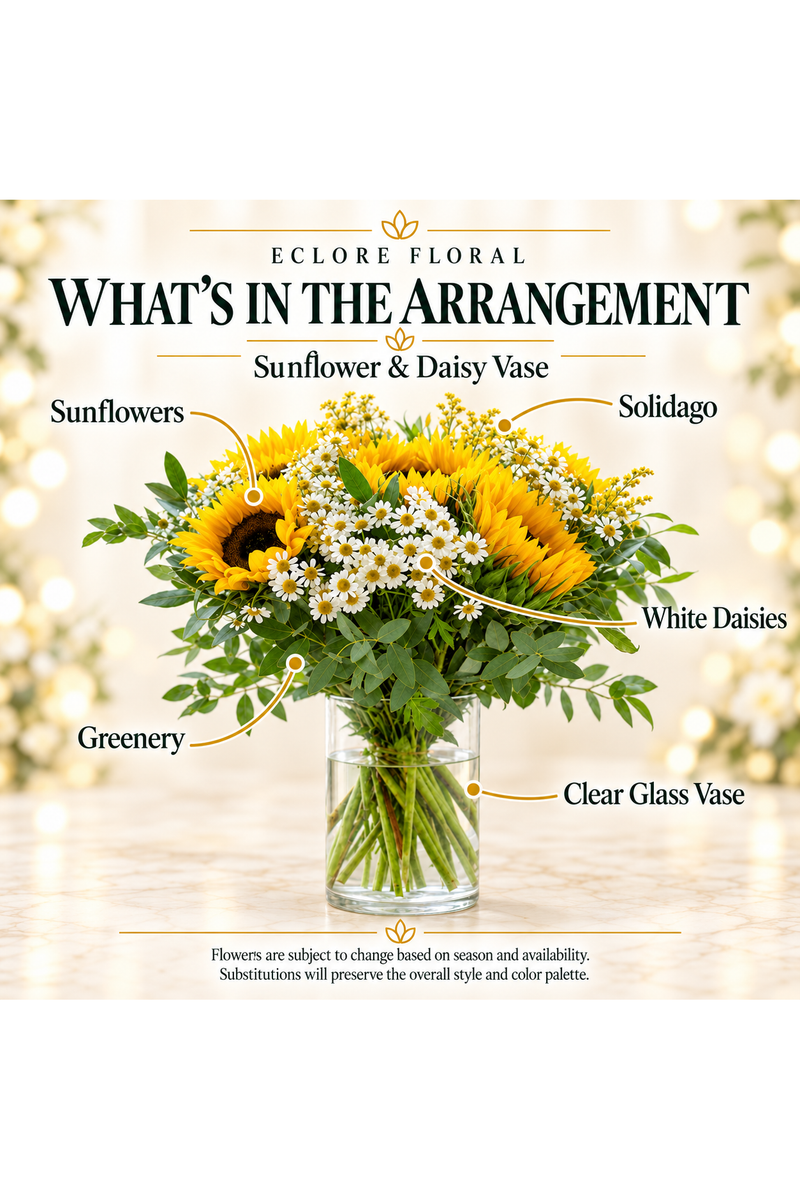 Sunflower & Daisy Vase — What’s in the Arrangement flower guide