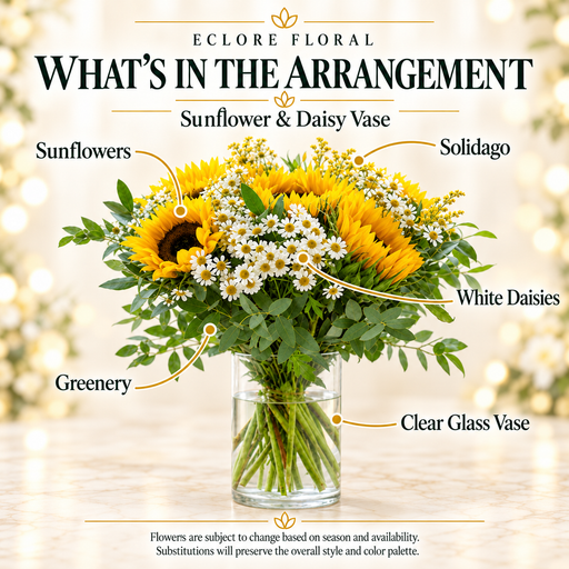 Sunflower & Daisy Vase — What’s in the Arrangement flower guide