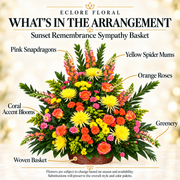 Sunset Remembrance Sympathy Basket — What’s in the Arrangement flower guide