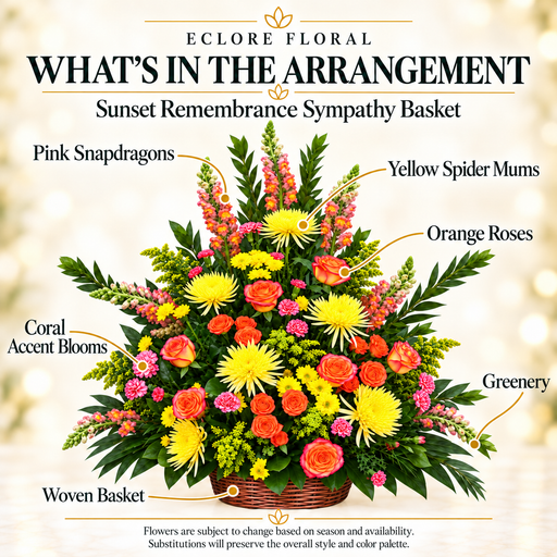 Sunset Remembrance Sympathy Basket — What’s in the Arrangement flower guide