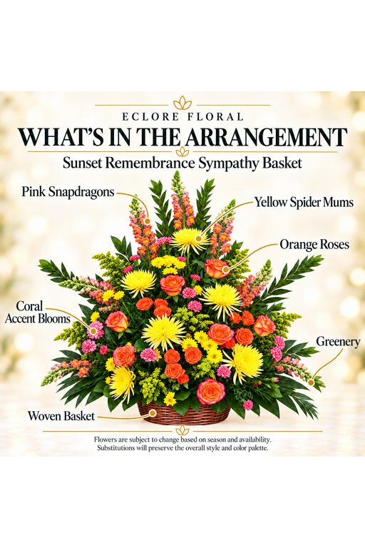 Sunset Remembrance Sympathy Basket — What’s in the Arrangement flower guide